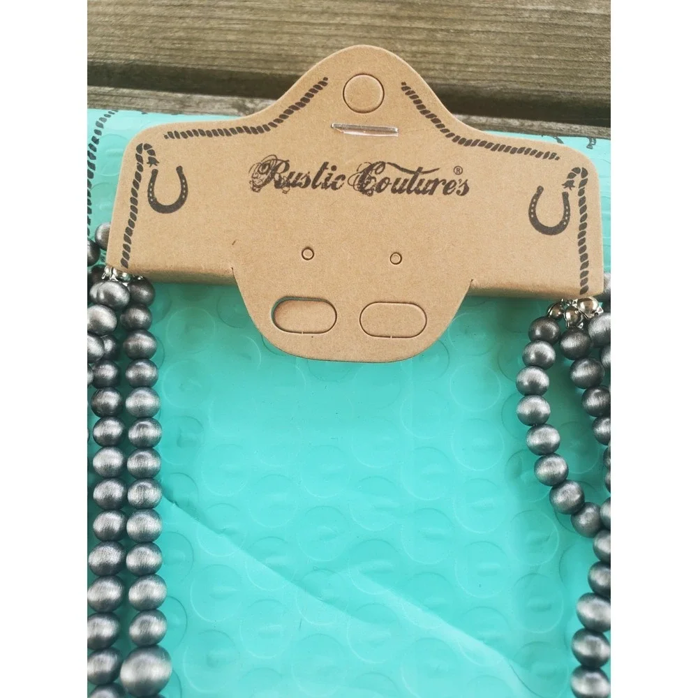 Beads-Rustic Coutures 5 strands, 12 inches Long, Silver Color Adjustable at Neck - Picture 2 of 4